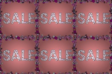 Mektup. Raster illüstrasyonu. Beyaz, pembe ve siyah renkli harflerle. Tabela çizilmiş. Satış afişi şablonu.