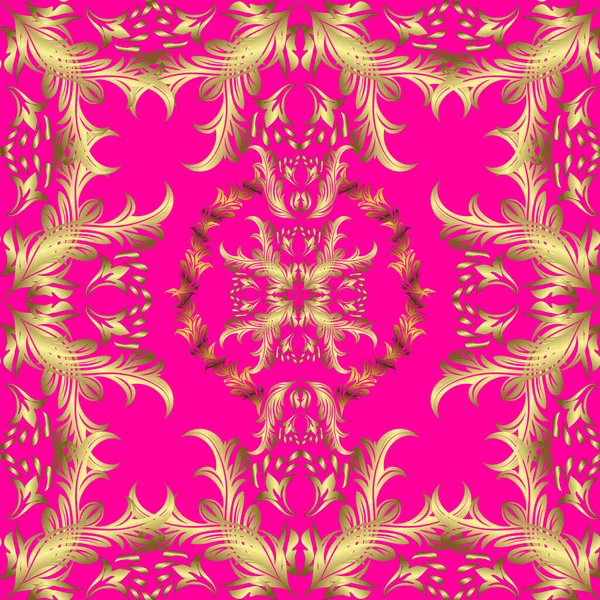 Motif Vectoriel Sans Couture Avec Antique Floral Décoratif Médiéval Feuilles — Image vectorielle