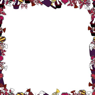 Kusursuz desenli. Elle çizilmiş karalama çerçeveleri. Siyah, beyaz ve kırmızı renkli bir resim. Vektör illüstrasyonu.