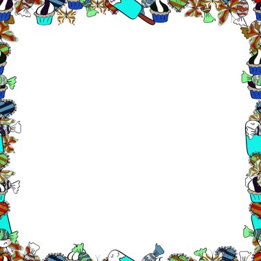 Kusursuz desen. Kare kareler karalamalar. Beyaz, mavi ve siyah renkli bir resim. Vektör illüstrasyonu.