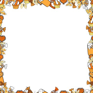 Boş beyaz, turuncu ve siyah kare dikdörtgen çizimler karalama kenarları tarafından yapılmış zarif çizimler. Klasik karalama resim çerçevesi karalama etiketleri. Vektör. El çizimi çerçeveler. Kusursuz desen.