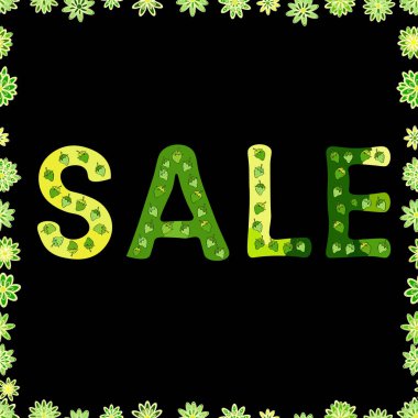 Mektup. Kusursuz desen. Vektör. Sarı, siyah ve yeşil renkli bir resim. Satış afişi şablonu tasarımı.