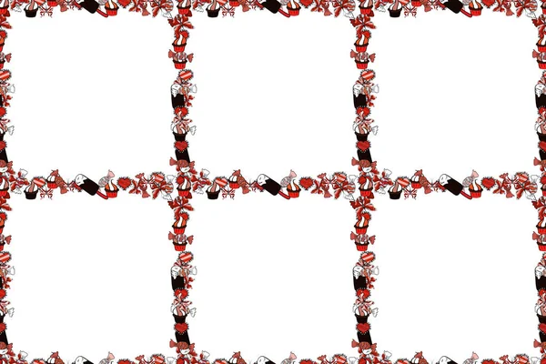 Płynnie Doodle Frame Składa Się Czerwonej Czarno Białej Granicy Raster — Zdjęcie stockowe