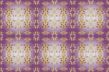 Geleneksel oryantasyon süsü. Klasik klasik klasik arka plan. Klasik raster sarısı, kusursuz desen. Mor, nötr ve bej renklerde altın elementlerle kusursuz desen.