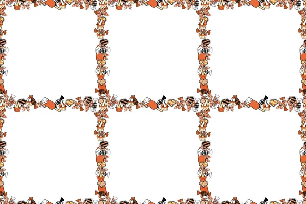 Иллюстрация Белых Оранжевых Черных Цветах Бесшовный Шаблон Каркас Рисования Растровая — стоковое фото
