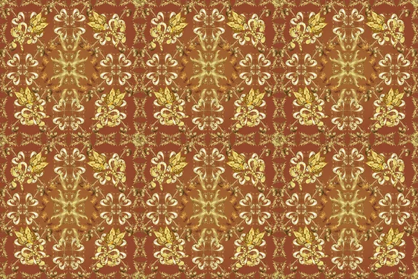 Seamless Pattern Oriental Ornament Floral Tiles Golden Pattern Beige Brown — Stock Photo, Image