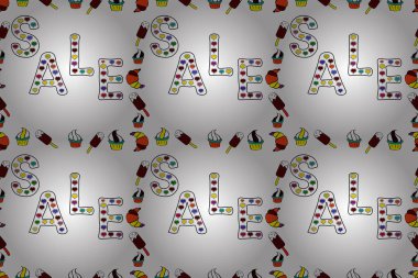 Sevimli bir arkaplanda el çizimi metin. Raster Reklamcılık resimleri beyaz, kırmızı ve siyah renklerde. Kusursuz. Sıcak Yaz İndirimi Sancak Tasarımı.