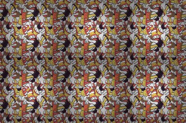 Elle çizilmiş tatlılarla kusursuz desen: Kekler, pasta, pasta, kekler. Beyaz, siyah ve sarı üzerine şirin bir doğum günü geçmişi var. Raster illüstrasyonu.