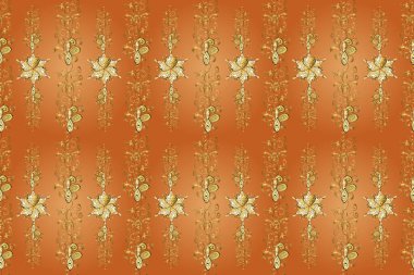 İzleme cihazı. Mehndi tasarımı. Kıvrımlı karalama arka planı. Sarı, turuncu ve kahverengi renkte desenler. Etnik renkli karalama dokusu. Raster illüstrasyonu.