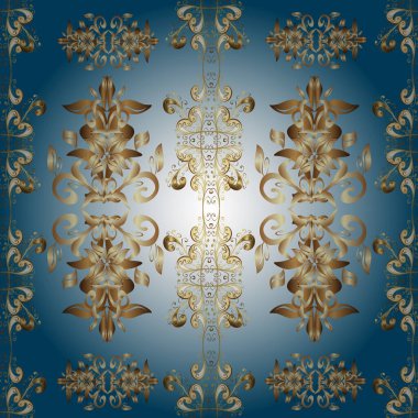 Yeşillik, hoş, dikişsiz desen. Vektör çizimi. Klasik tarzda hem de. Vektör bej, mavi ve nötr yapraklı arka plan. El çizimleri sevimli yapraklar, çiçekler, girdaplar, karmaşık güzel süsler..