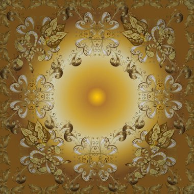 Soyut arkaplan. Bej, kahverengi ve sarı renkli bir resim. Vektör. Çiçek, çiçek desenli desenli desenli desenli desenler, çiçekler, yapraklar. Doğulu geleneksel el tasarım için pürüzsüz sınır.