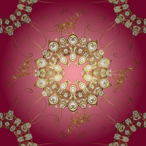 Εικονογράφηση Διανύσματος Damask Χρυσό Αφηρημένο Λουλούδι Αδιάλειπτη Μοτίβο Κόκκινο Ματζέντα — Διανυσματικό Αρχείο