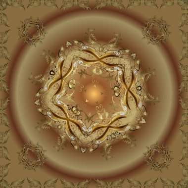 Klasik çiçek motifli ve geometrik süslemeli renkli oryantal mozaik. Bej, sarı ve kahverengi renkler üzerine resim. Kusursuz. Sınır çerçeveli desenli halı. Vektör 10 EPS illüstrasyonu.