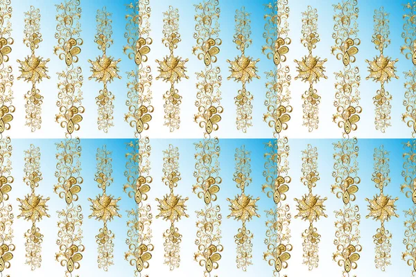 Farklı süslemeli kar taneleri. Raster illüstrasyonu. Retro tekstil koleksiyonu. Mavi, nötr ve beyaz renkli elementler. Geometrik motiflerle sade, pürüzsüz bir Noel deseni.