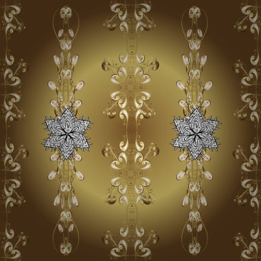 Kahverengi, nötr ve sarı renkler. Fantezi çiçekli kusursuz desen, doğal çizim, çiçek desenli kıvrım çizimi. Vektör. Ev dekoru. Paisley el çizimi elementler.