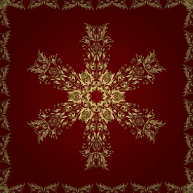 Parlak dantel, stilize çiçekler. Doğu tarzı arabesk. Kahverengi, kırmızı ve nötr renklerde resimler. Vektör çizimi. Narin ve özgeçmişli bir açılış. Sevimli kıvırcık saçlar. Kusursuz desen