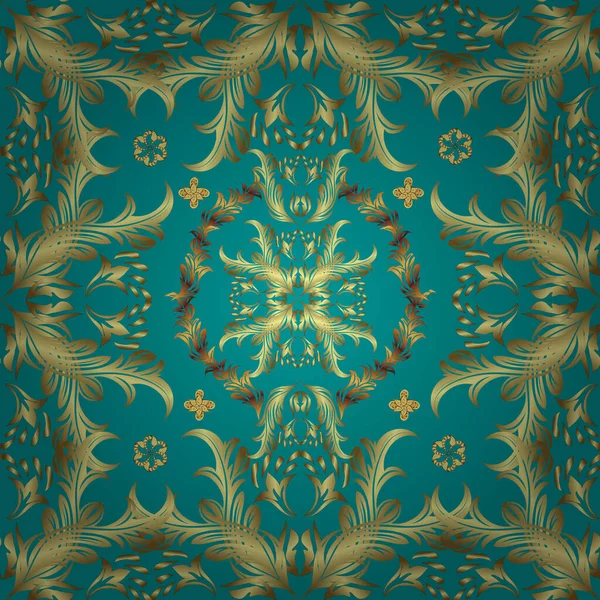 色彩艳丽的东方马赛克 具有经典的传统花卉图案和几何装饰 蓝色的图解 矢量图解 无缝隙 有边框的花纹地毯 — 图库矢量图片