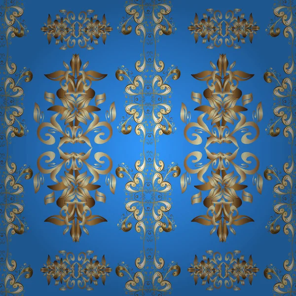 Orientální Pěkný Vzor Arabesky Květinové Prvky Bezešvé Obrazy Hnědých Modrých — Stockový vektor