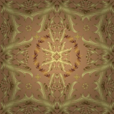 Vektör çizimi. Tarafsız, bej ve sarı renkli kıvrımlar. Kusursuz desenli çiçekler ve çiçek desenli çizimler. Çizim, kıyafet, erkek ve kızlar için soyut, kusursuz desen. Basit bir şekilde