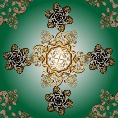 Tarafsız, mavi ve yeşil süslemeli, çiçeksiz desenli. Vektör tasarımı. Eski model. Kumaş ve tekstil için harika, eskiz, ambalaj ya da her istenen fikir için. Geleneksel, Etnik, Türk, Hint motifleri