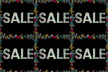 Mektup. Raster illüstrasyonu. Siyah, beyaz ve sarı renkli harflerle. Satış afişi şablonu. Kusursuz..