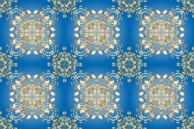 Sembol bayramı, yeni yıl kutlamaları, altın desenler. Beyaz, bej ve mavi renklerde altın kar taneleri. Noel altın kar tanesi kusursuz desen. Kış kar dokusu duvar kağıdı.