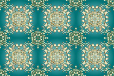 Geleneksel oryantasyon süsü. Klasik klasik klasik arka plan. Altın desenli mavi, beyaz ve bej renklerde altın elementler. Kusursuz klasik raster altın desenli.