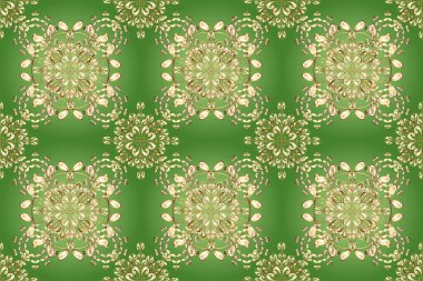 Geleneksel raster ve altın desen. Tarafsız, bej ve yeşil renkler üzerinde klasik oryantal desen. Damask pürüzsüz süsü.