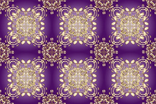 传统东方装饰 无缝隙经典格栅金图案 经典的老式背景 紫色和米黄色 带有金色元素的无缝图案 — 图库照片