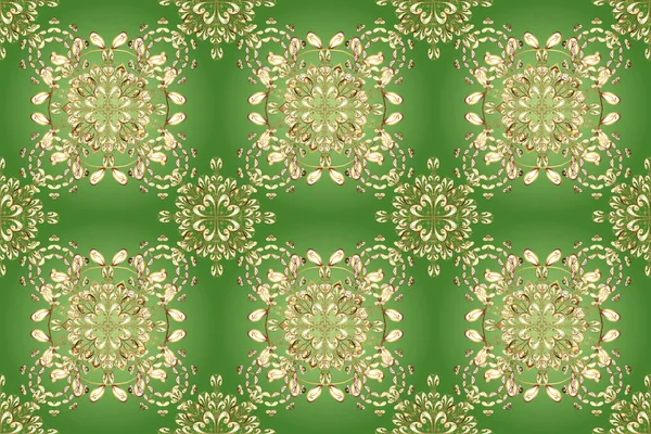 Traditional Raster Golden Pattern Classic Oriental Pattern Neutral Beige Green — Stock Photo, Image