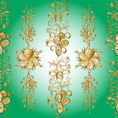 Klasik klasik klasik arka plan. Klasik altın pürüzsüz desen. Geleneksel oryantasyon süsü. Tarafsız, yeşil ve mavi renklerde altın elementlerle kusursuz desen.