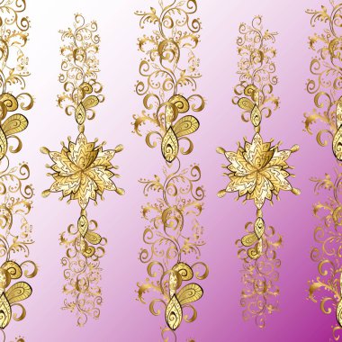 Tarafsız, sarı ve kahverengi renklerin kraliyet retro 'su. Klasik çiçek dokusu. Altın şablon. Kusursuz desenli altın elementler. Kart, duvar kağıdı, ambalaj, tekstil için klasik tasarım.