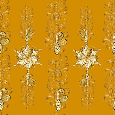 Doğu tarzı arabesk. Kusursuz altın desenli bukleler. Parlak dantel, stilize çiçekler, şal desenli. Altın şablonu açın. Altın elementlerle bej, kahverengi ve sarı renklerde pürüzsüz desen.