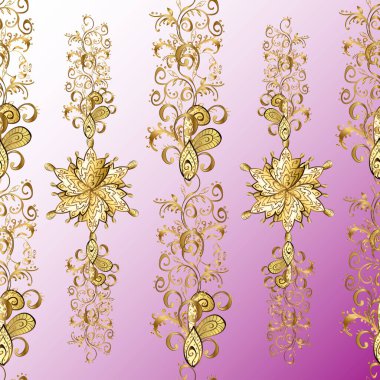 Sarı, kahverengi ve nötr renklerde altın kar taneleri. Sembol bayramı, yeni yıl kutlaması vektör altın desen. Noel altın kar tanesi kusursuz desen. Kış kar dokusu duvar kağıdı.