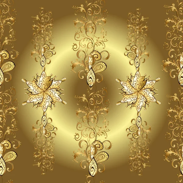 壁紙のための黄金の華やかなイラスト 花の装飾とベクトルシームレスパターン オーナメンタルレーストラック 伝統的なアラビアの装飾茶色 東洋風のヴィンテージデザイン要素 — ストックベクタ