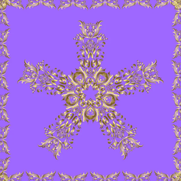 Seamless Oriental Ornament Style Baroque Traditional Classic Golden Pattern Violet — Stock Photo, Image