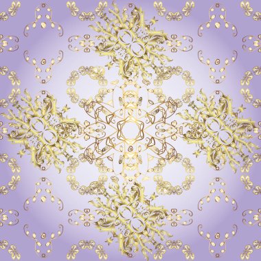 Vektör altın desen. Kusursuz kıvırcık saçlar. Doğulu stil altın desenleri altın elementlerle birlikte nötr, gri ve bej renklerle donatıyor..