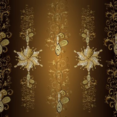 Klasik, kusursuz, kusursuz bir vektör. Geleneksel oryantasyon süsü. Klasik klasik klasik arka plan. Kahverengi, sarı ve bej renklerde altın elementlerle kusursuz desen.