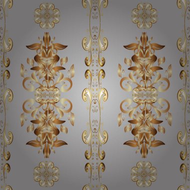 Kusursuz klasik vektör altın deseni. Geleneksel oryantasyon süsü. Klasik klasik klasik arka plan. Altın desenli gri, bej ve kahverengi altın elementler.