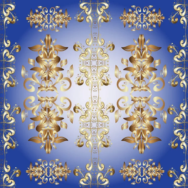 Kusursuz Oryantal Klasik Altın Desen Mavi Bej Nötr Renklerde Altın — Stok Vektör