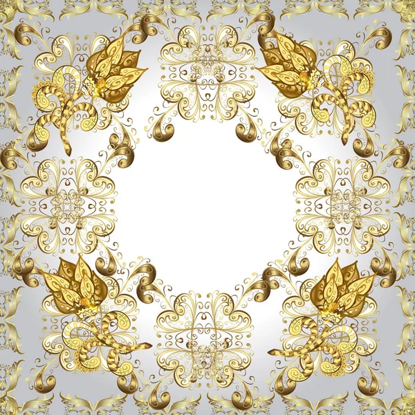Klassisches Vektor Goldenes Nahtloses Muster Floral Ornament Brokat Textilmuster Glas — Stockvektor