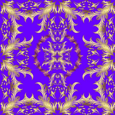 Barok tarzında kusursuz bir doğulu süsü. Geleneksel klasik klasik, kusursuz vektör kalıbı. Mor, nötr ve sarı renklerde altın elementler.