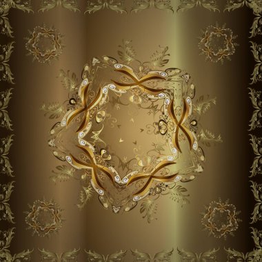 Kusursuz oryantal klasik altın desen. Kahverengi, bej ve nötr renklerde altın tekrarlayan elementler içeren vektör soyut arkaplan.