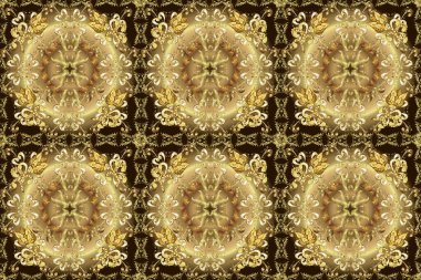 Basit bir şekilde. Kusursuz desenli çiçekler ve çiçek desenli çizimler. Bej, kahverengi ve nötr renklerde kıvrımlar. Raster illüstrasyonu. Duvar kâğıdı, giysi, erkek ve kızlar için soyut, kusursuz desen.