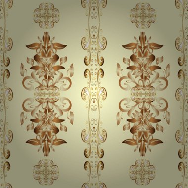 Klasik arka plan. Vektör. Hoş bir doku. Sarı, bej ve kahverengi renkli resimler. Kusursuz geometrik desen. Hoş bir arkaplan.