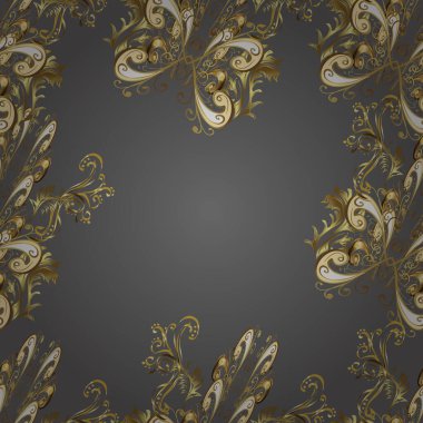 Kusursuz. Gri, kahverengi ve bej renkli elementler. Vektör çizimi. Tasarım tekstil, kağıt, çizim için. Vektör çizimi. - Sanat. Çiçekli, dikişsiz desen. Doğulu tarzı.