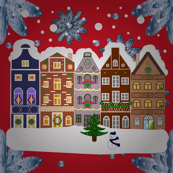 Winter Village Landscape Vector Illustration Background — Stock Vector