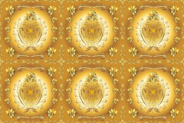 Kahverengi, sarı ve bej renklerde altın bir element. Barok tarzında altın çiçekli süs. Altın çiçekli, pürüzsüz desen. Damask arkaplanı.