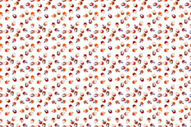 Raster illüstrasyonu. Şekerleme tasarımı. Elle çizilmiş renksiz, kapkekler ve beyaz, kırmızı ve turuncu üzerine şirin bir arka plan..