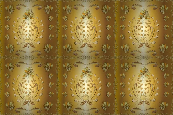 あなたのデザインのため 金色のシームレスなイラスト ベージュ ブラウン イエローの金の花の要素を持つ黄金のシームレスなパターン ラスター幾何学的背景 — ストック写真